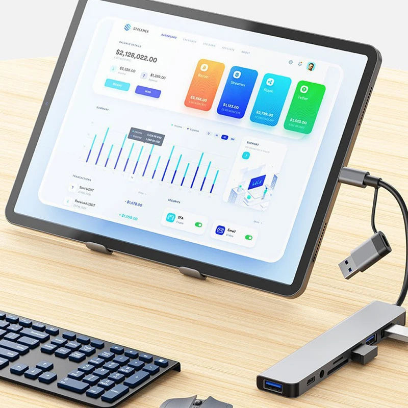 NEW Arrivals 8 in 2 USB +Type C HUB Docking Station with 3.5mm Audio Jack Adapter Micro SD Card Reader Laptop Tablet Phone Disk Converter Computer Accessories Electronic Supplies