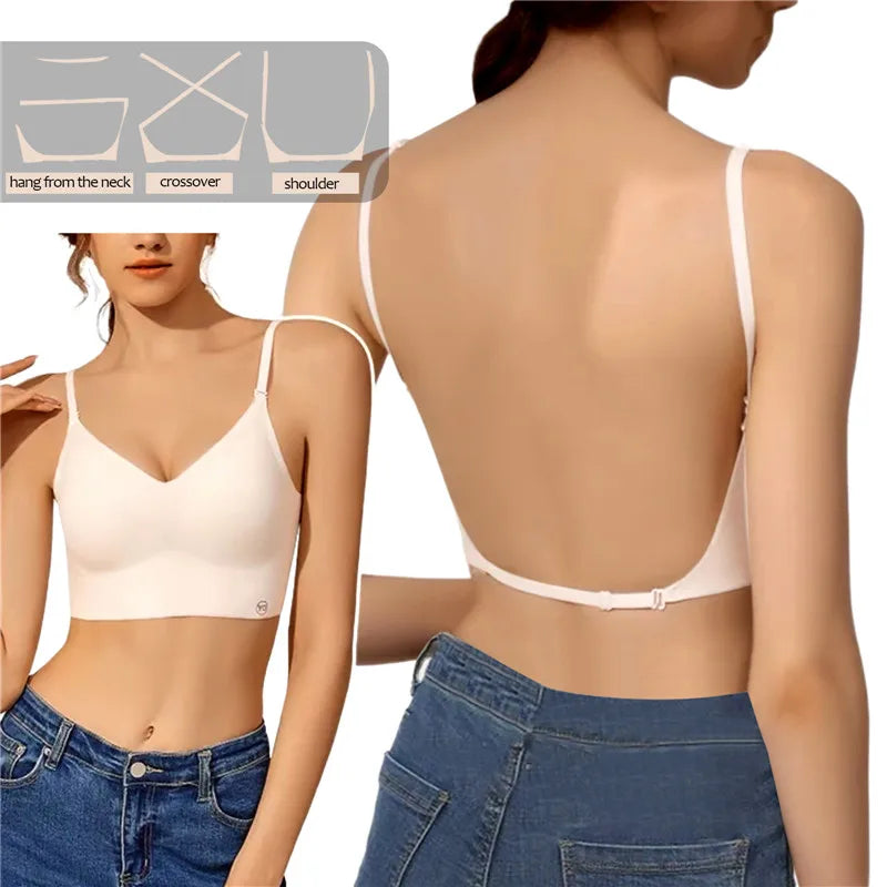 NEW Arrivals 3 Colors Sexy U-Shaped Back Lingerie Female Inner Wear Summer Thin Without Trace Backless Triangle Cup Polymerization Bra Girls Sexy Underwear Supplies