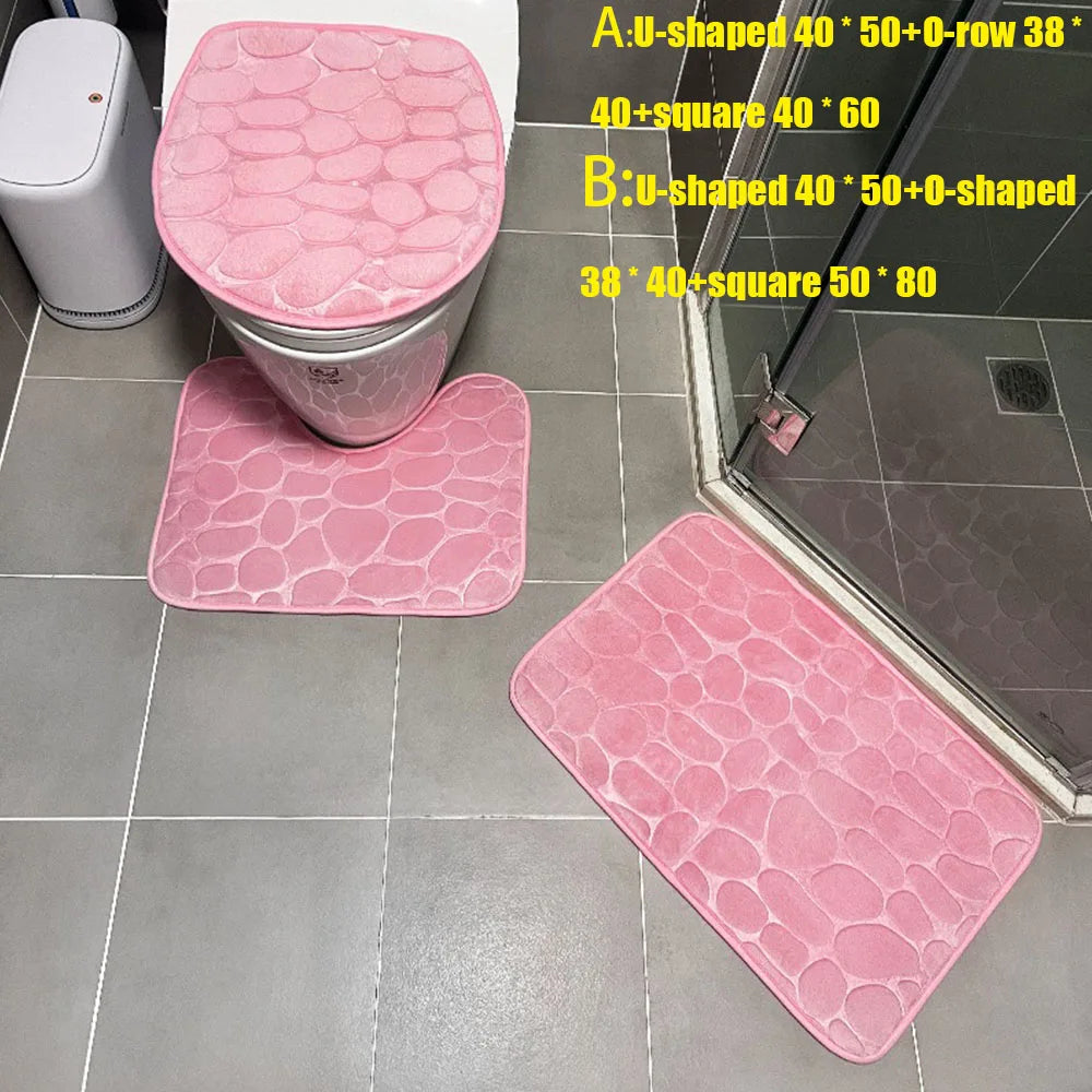 NEW Arrivals 3PCS Set 12 Colors Quick Drying Slip Water Absorption Anti Bathroom Mat Thickened Bathroom Toilet Carpet Machine Washable Fabric Bathroom Accessories