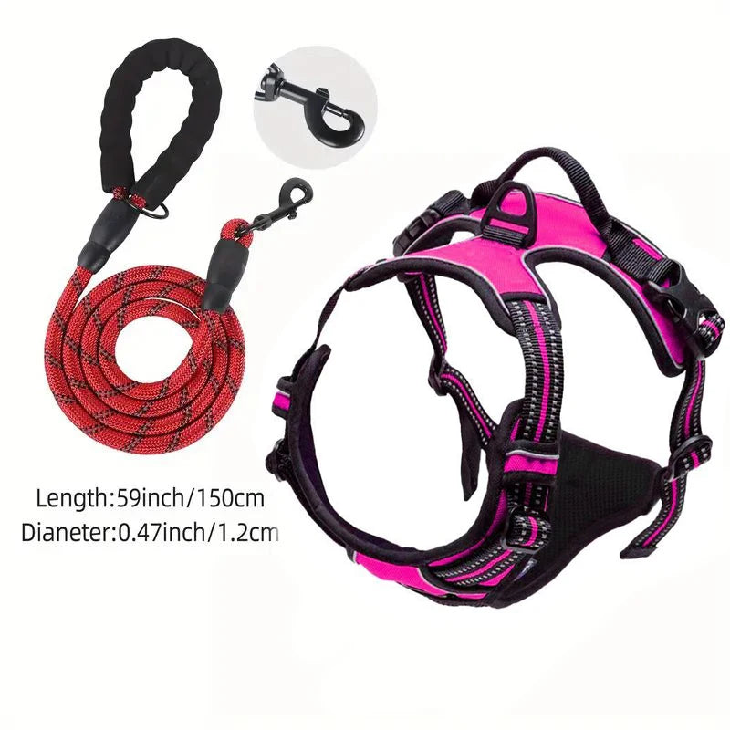 NEW 2PCS Set Service Dog Leash + Harness Front Clip Heavy Duty Reflective Easy Control Handle for Large Dog Walking Easy to Control for Small Medium