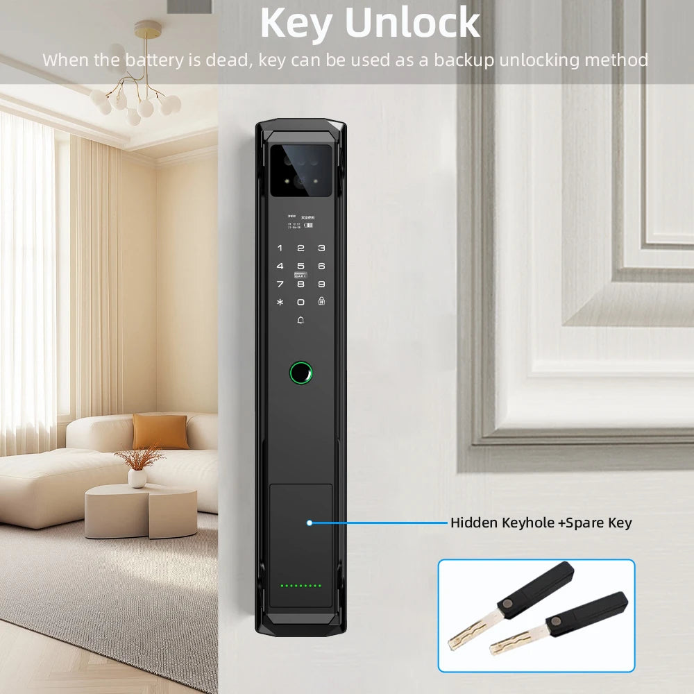 NEW Arrivals P8 TUYA App Wi-Fi Smart Lock, 21 Languages, Remote Video Call Intercom, Face-Palm IC Card Unlock, Black/Gray Anti Theft Top Quality Security System Home Apartments Office Security Supplies
