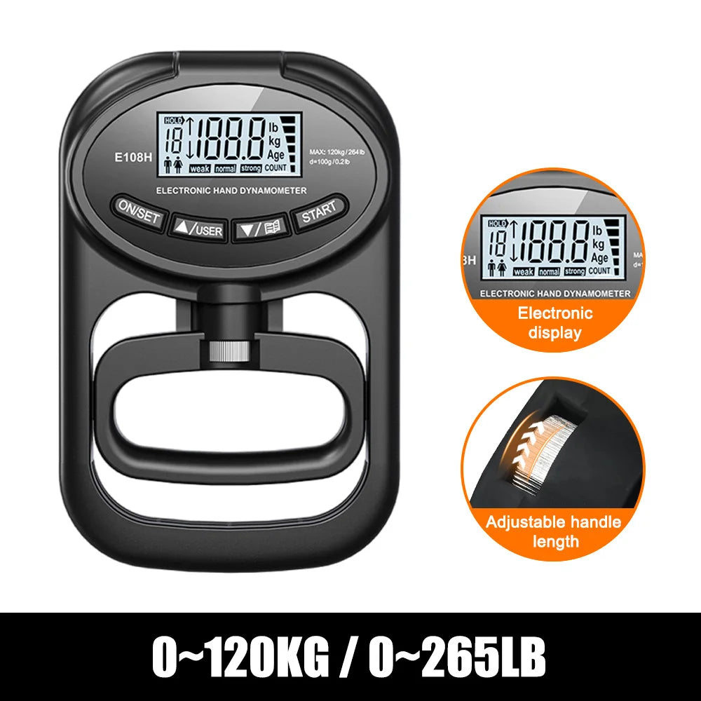 NEW Arrivals Electronic Grip Strength Tester 265Lbs/120Kg Digital Hand Dynamometer Grip Strength Meter USB LCD Screen Hand Grip Dynamometer Sports Accessories