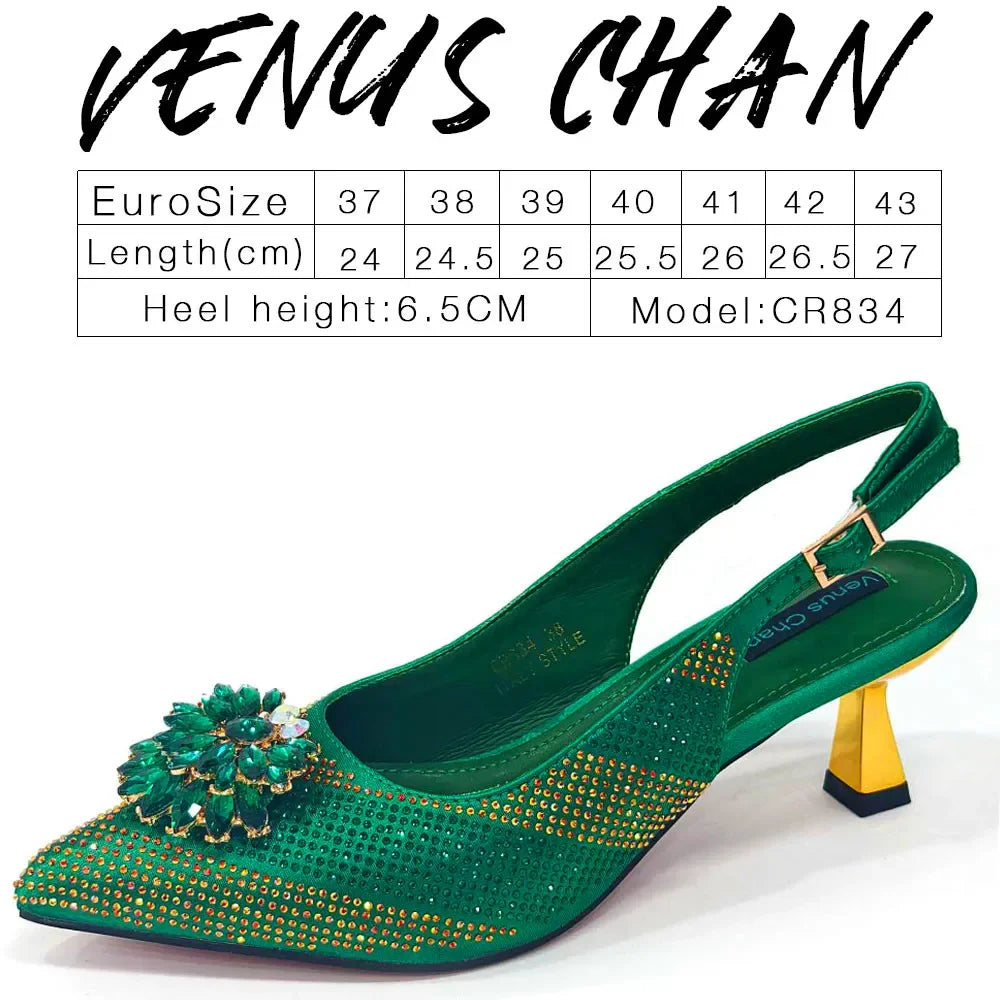 NEW Arrivals 8 Colors Italian Design Rhinestone Luxury Wine Colour Pointed Toe Shoe & Bag Matching Set Women's High Heels Night Club Business Dinner Evening Wedding Birthday Party Ladies Luxury Fashion Apparel Accessories Set