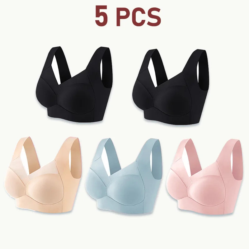 NEW Arrivals 5PCS Set Women Lace Sport Bras Plus Size Seamless Bra Bralette Backless Lady Brassiere Vest Female Gather Shock-Proof Wireless L-3XL