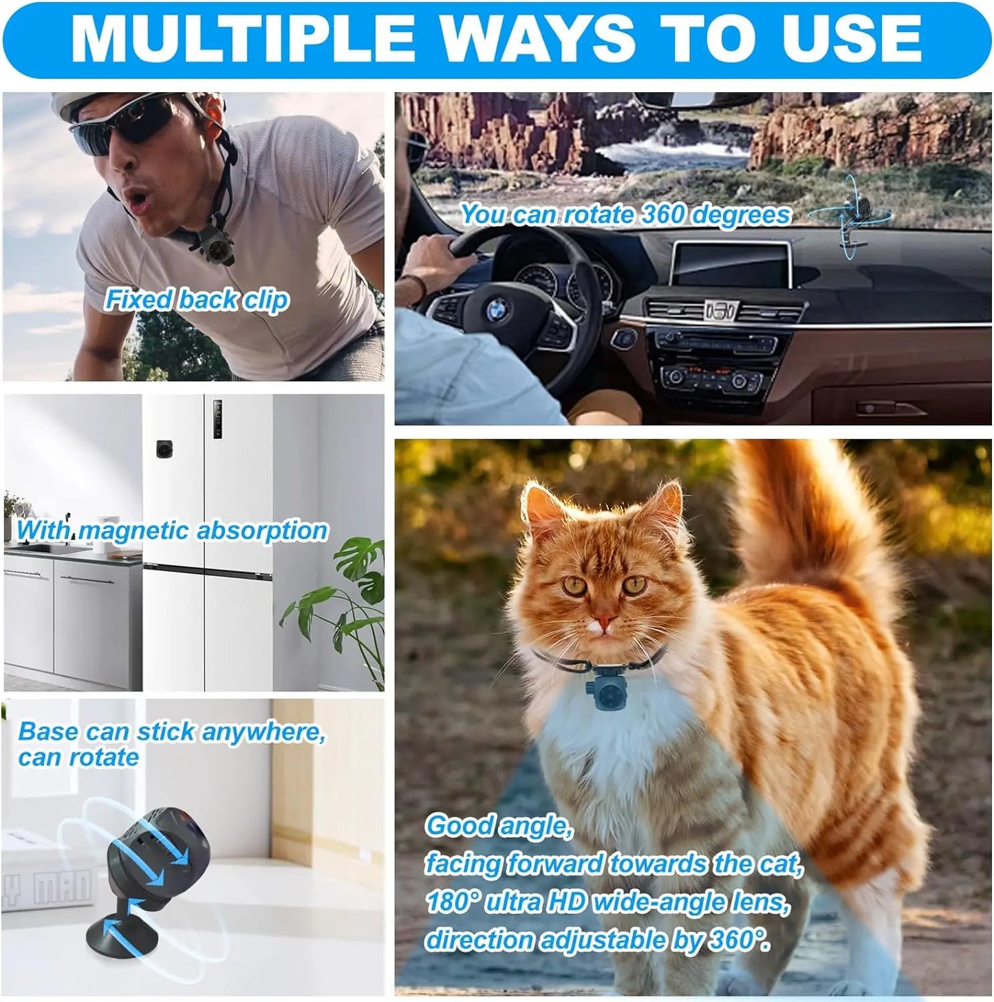 NEW Arrivals Pet Collar Camera Cat Collar Camera with 64GB SD Card Dog Tracker Collar with 1080P Video & Infrared Night Vision Functionality Pets Supplies