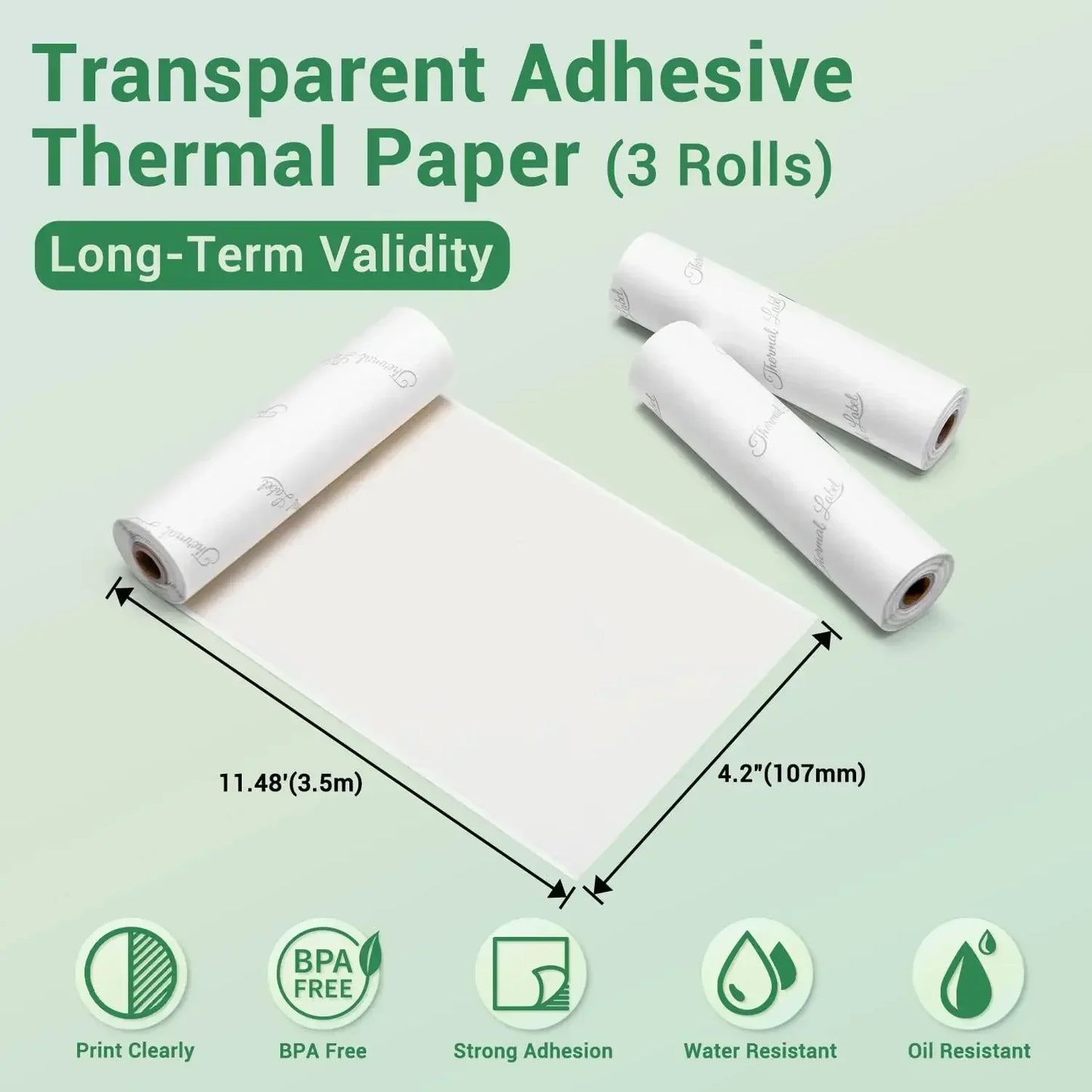 NEW Arrivals 3 Rolls Set Original PHOMEMO Adhesive Transparent Thermal Paper Clear Adhesive Thermal Sticker Paper for M04S/M04AS Bluetooth Printer 110mmx3.5m