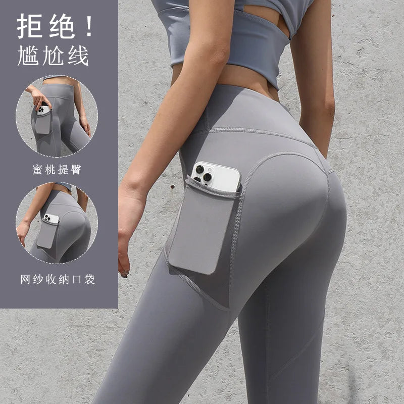 NEW Arrivals 8 Colors Yoga Pants With Pocket Women Leggings For Fitness Nylon High Waist Long Pants Women Hip Push UP Tights Women Gym Clothing