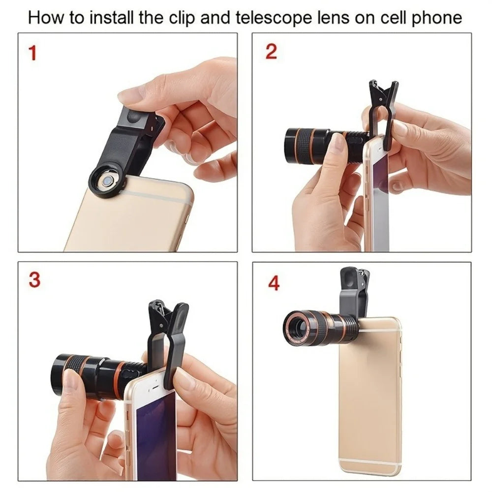 NEW Arrivals 8x12x Optical Zoom Camera External Universal Telescope Lens with Clip Phone Camera Lens Wide Angle for iPhone 15 Xiaomi14 Huawei Mobile Phones Accessories