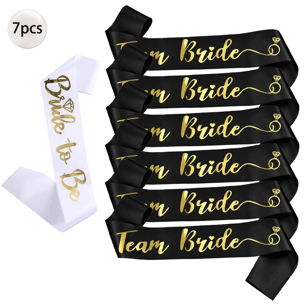 NEW Arrivals 6/7 PCS Set Team Bride Satin Sash Set White 7 Bride to Be Sash and 6 Silk Team Bride Sashes Bridal Shower Wedding Bachelorette Party Supplies