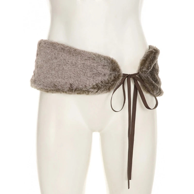 NEW Arrivals Luxury Maillard Color Women Novelty Furred Waistband 90*11.5cm Retro Sexy Plush Luxurious Real Fox Fur Belt with Tie for Evening Night Club Party Costumes Accessories