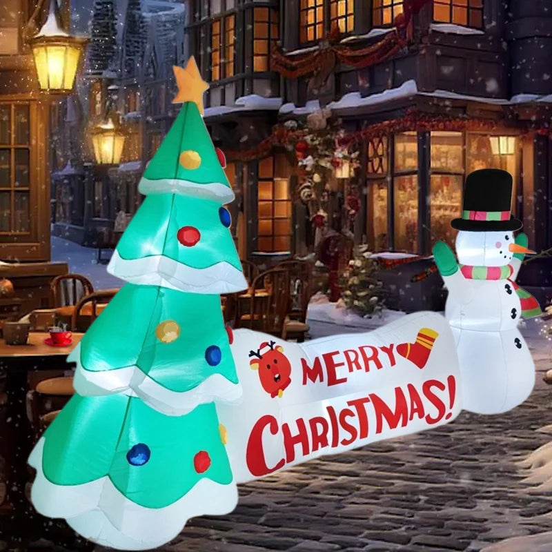 3M/9.8FT Length Christmas Snowman Tree Decor Inflatable Built-in LED Light Outdoor Indoor Party Garden Scene Layout Ornament
