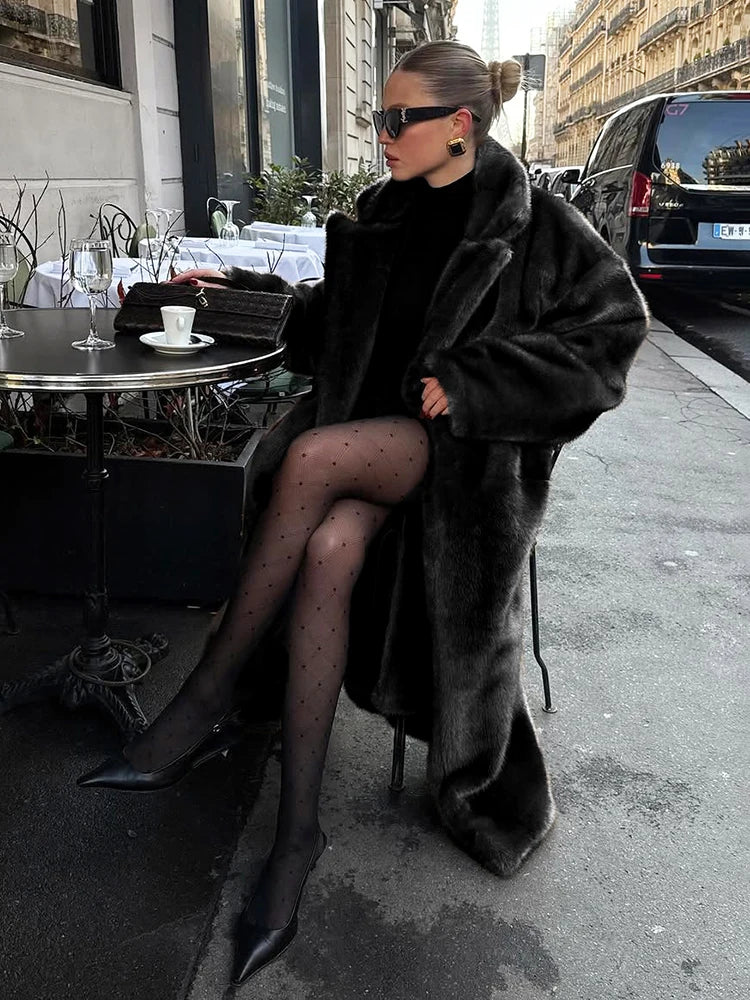 NEW Arrivals S(8)-XL(16-18) UK Size Winter Loose Luxury Mink Velvet Imitation Fur Splicing Long Coat Fur Suit Collar Women's Coat High Street Fashion Lady Overcoat