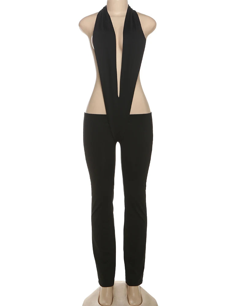 NEW Arrivals Pink/Yellow/Black Color UK Size Sexy Hot Irregular Hollow Sexy Jumpsuits Women Bandage Halter Deep V-Neck Backless Skinny Stretch Hot Girls Hipster Streetwear