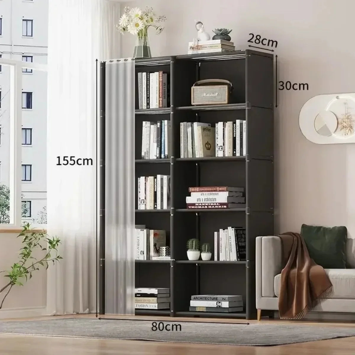 5 Layers Dustproof Wardrobe High Capacity Partition Bookshelf Bedroom Open Simple Assembly Storage Cabinet Bedroom Furniture