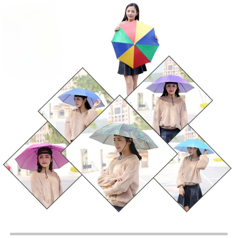 NEW Arrivals 1PC Fishing Hat Umbrella Children Adult Large Hat Head Wearing Umbrella Hat Men and Women Outdoor Folding Weather Umbrella