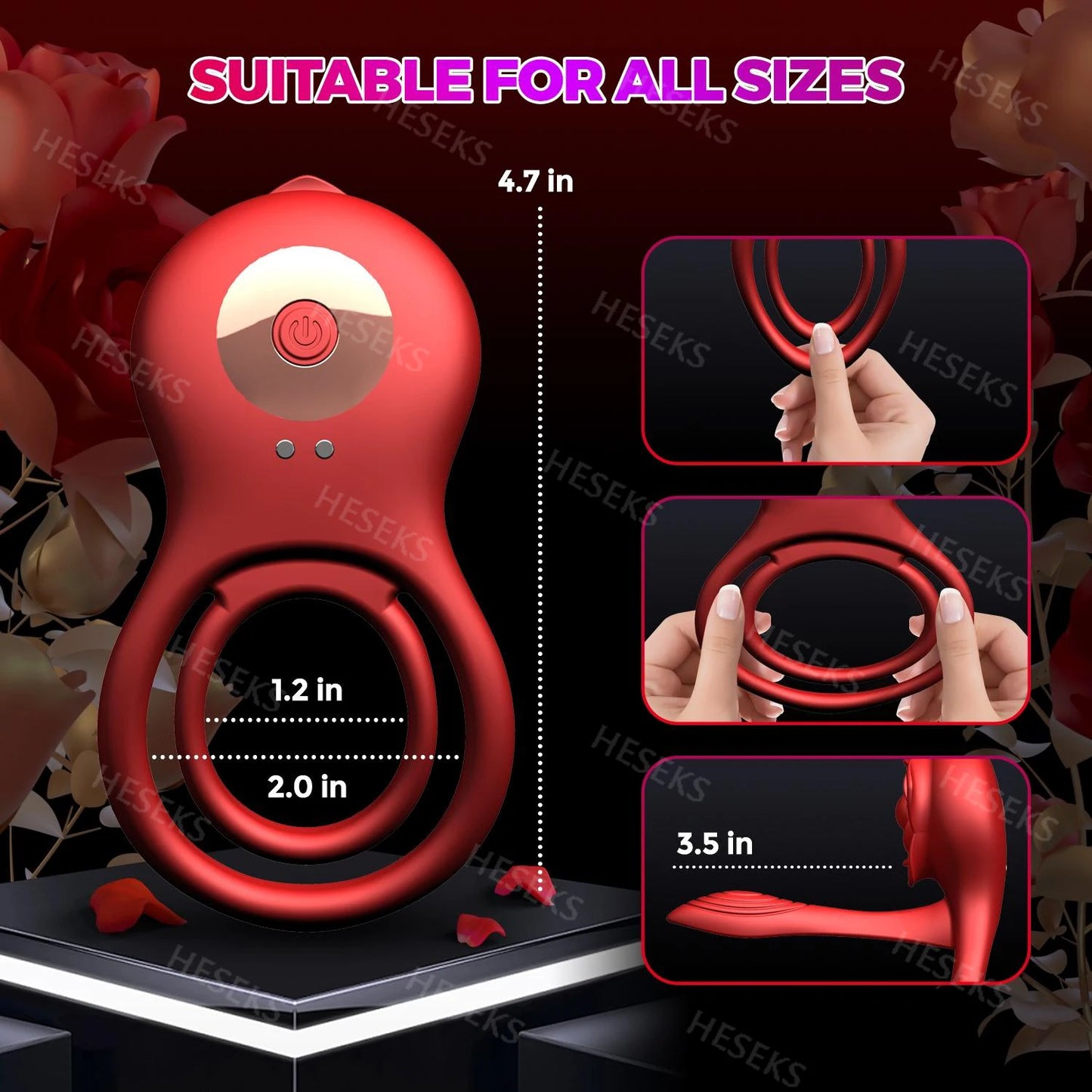 Adult HESEKS Rose Vibrating Cock Ring 10 Vibration Penis Ring Penis Vibrators G-spot Clitoral Stimulator Adult Couples Sex Toy for Men