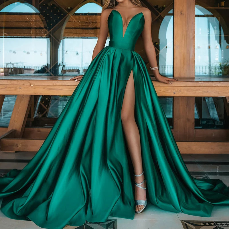 NEW Arrivals 5 Colors Elegant Luxury Wedding Dress Chic Women Luxury Gowns Fold Evening Party Res Carpet Dress Spring Summer Off Shoulder High Split Dresses in Special Occasion