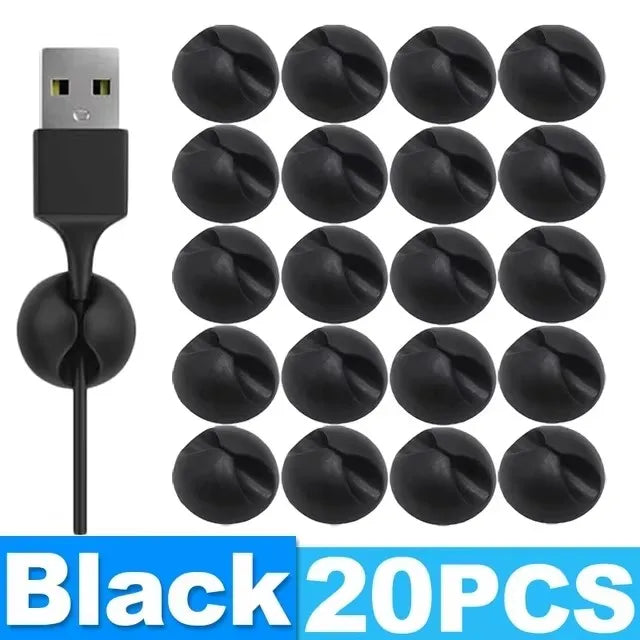 NEW Arrivals 30PCS Set White/Black Color Self-Adhesive Wire Fixer Cable Organizers Cable Holder Silicone Data Lines Desktop Management Compatible Clips Stickers HOME Office
