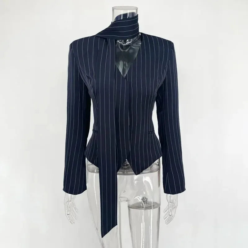 NEW 3PCS Set White/Blue Color UK Size Dress Set Women Elegant V-Neck Striped Ribbon Blazer Slim Short Dress Set Fashion Luxury Women Party Dress Set