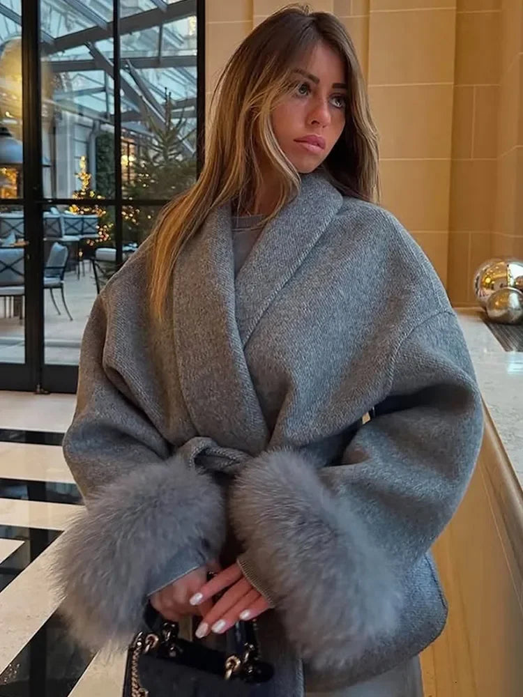 UK Size 5 Colors Elegant Lace Up Woolen Overcoat Women Casual Lapel V-Neck Full Sleeve Loose Warm Outerwear Lady New Autumn Commute Street Coat