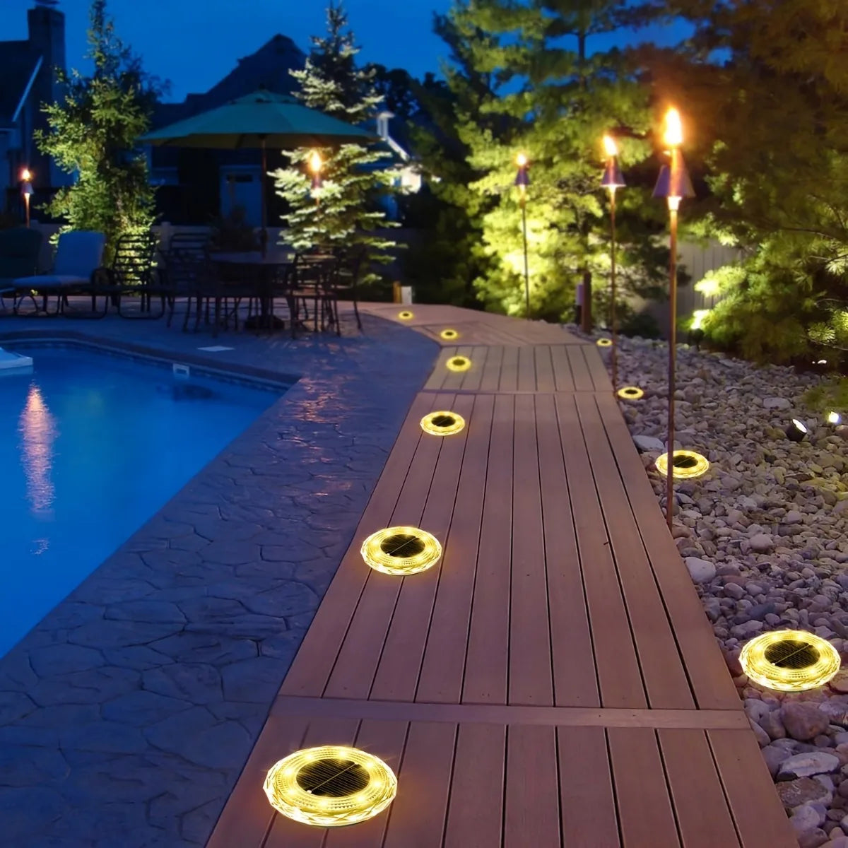 NEW Arrivals 2PCS Set 8 LEDs Solar Ground Lights Solar Lights Outdoor Bright LED Solar Disk Lights Outdoor Garden Pathway Driveway Lawn Lights Home Outdoor Lighting Accessories
