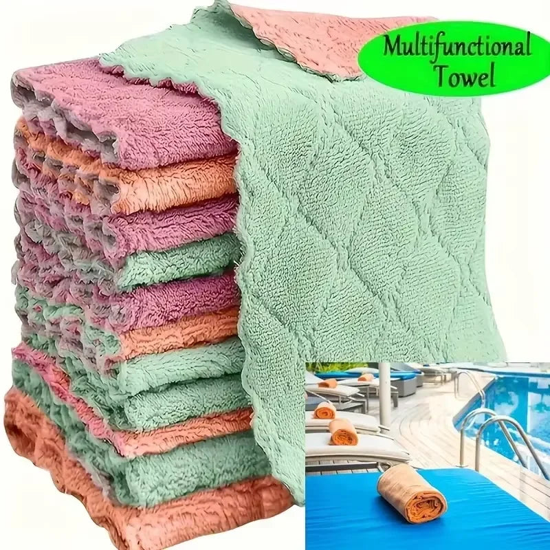 NEW 10PCS Set Ultra-fine Fiber Kitchen Towels, Absorbent Cleaning Cloths, Soft & Stain-Removing, Light Gray