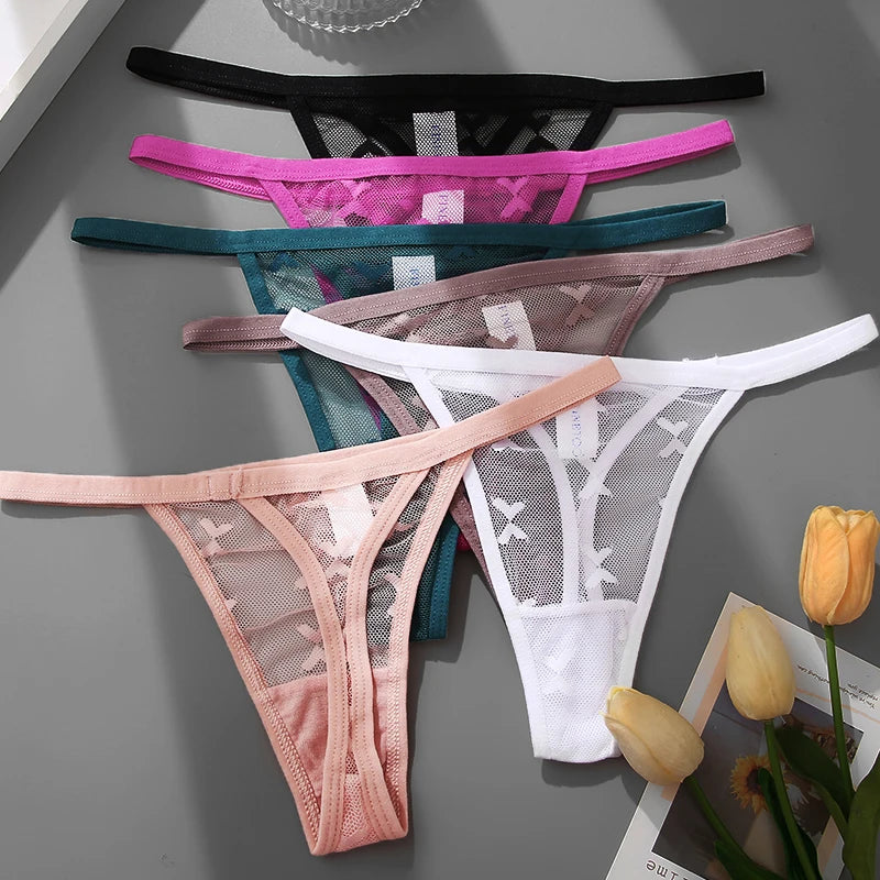5PCS/Set Perspective Sexy Women Panties Butterfly Design Thong Underwear for Female G-String Intimates Lingerie Tanga Panties