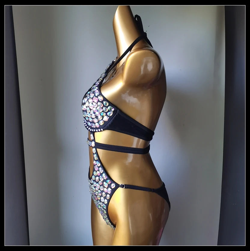 BRAND NEW UK Size Newest Fashion Luxury Swimsuit Diamond Crystal Bar Bikini Swimsuit Handmade Bikini Women Sexy Swimsuit Ladies Bathing Swimming Pool Beach Luxury Swimwear