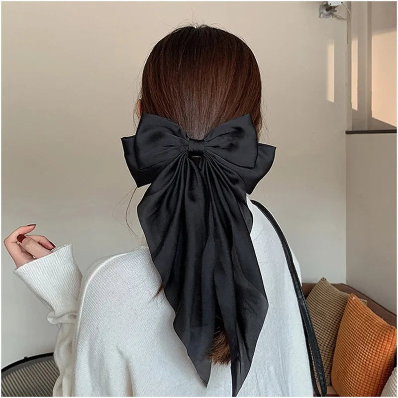 11 Solid Color Satin Ribbon Big Bows Hairpin Spring Clips Hair Accessories for Women Girls Trendy Korean Summer Headwear