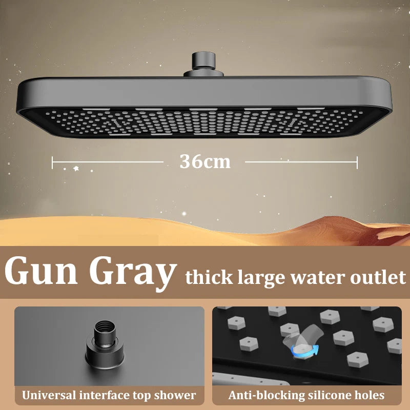 NEW 36CM Silver/Gray/Black Color Booster Top Spray Large Shower Head Square Thick Anti-Clogging Bathroom Household Shower Head Set Bathroom Accessories