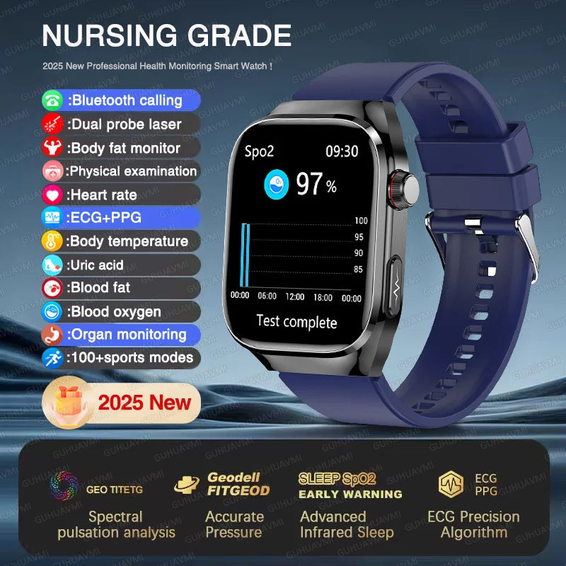 NEW Arrivals Micro Physical Examination ECG Smart Watch Women Men Uric Acid Body Fat Five Organ BP Health Watches HD Call Smart Bracelet Health Care Supplies