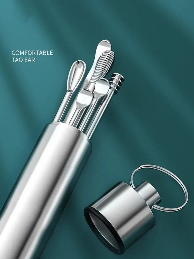 NEW Arrivals 12PCS Set Earpick Stainless Steel Ear Digging Tool Set Spiral Wax Remover For Perforation Cleaning Kit Ear Wax Hygiene Medical Tools Setts Health Care Supplies