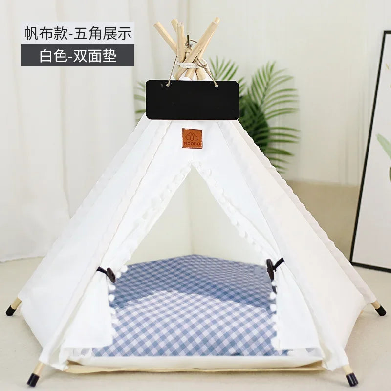 NEW Arrivals 14 Patterns Cats Dogs Korean Tent House with Double-Sided Thick Cushion for Puppy Pets Up to 33Lbs, Portable Cat Tent with Non-Slip Feet and Blackboard, Washable Pets Furniture Supplies
