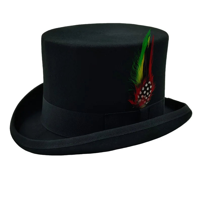 NEW Arrivals British President Men Luxury Top Hat Presidential High Hat British jazz Top Multi-Colors Hats Gentleman Evening Wedding Party Flat Felt Hat Formal Tuxedos Costume Apparel Accessories Male Luxury Fashion Clothing
