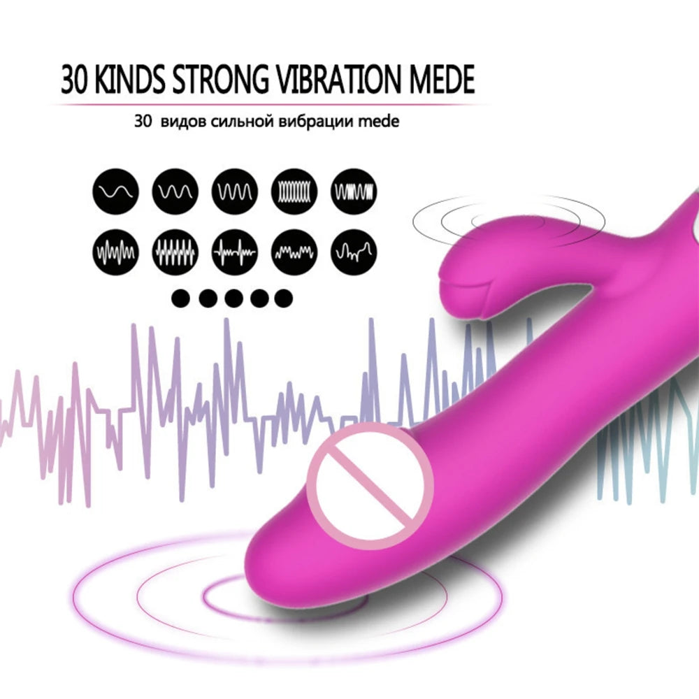 30 Speed Handheld Silicone Adult Clit Clitoral Clitoris Sex Toy G Spot Dual Motor Rabbit Vibrator for Women Female