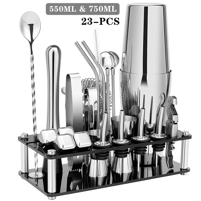 NEW Arrivals 25PCS Set 500/750ML Boston Cocktail Shaker Set Bartender Kit for Hotels Restaurant Pubs Home Bar Drink Wine Martini Mixer Cocktail Shaker Bartender Waitress Tools