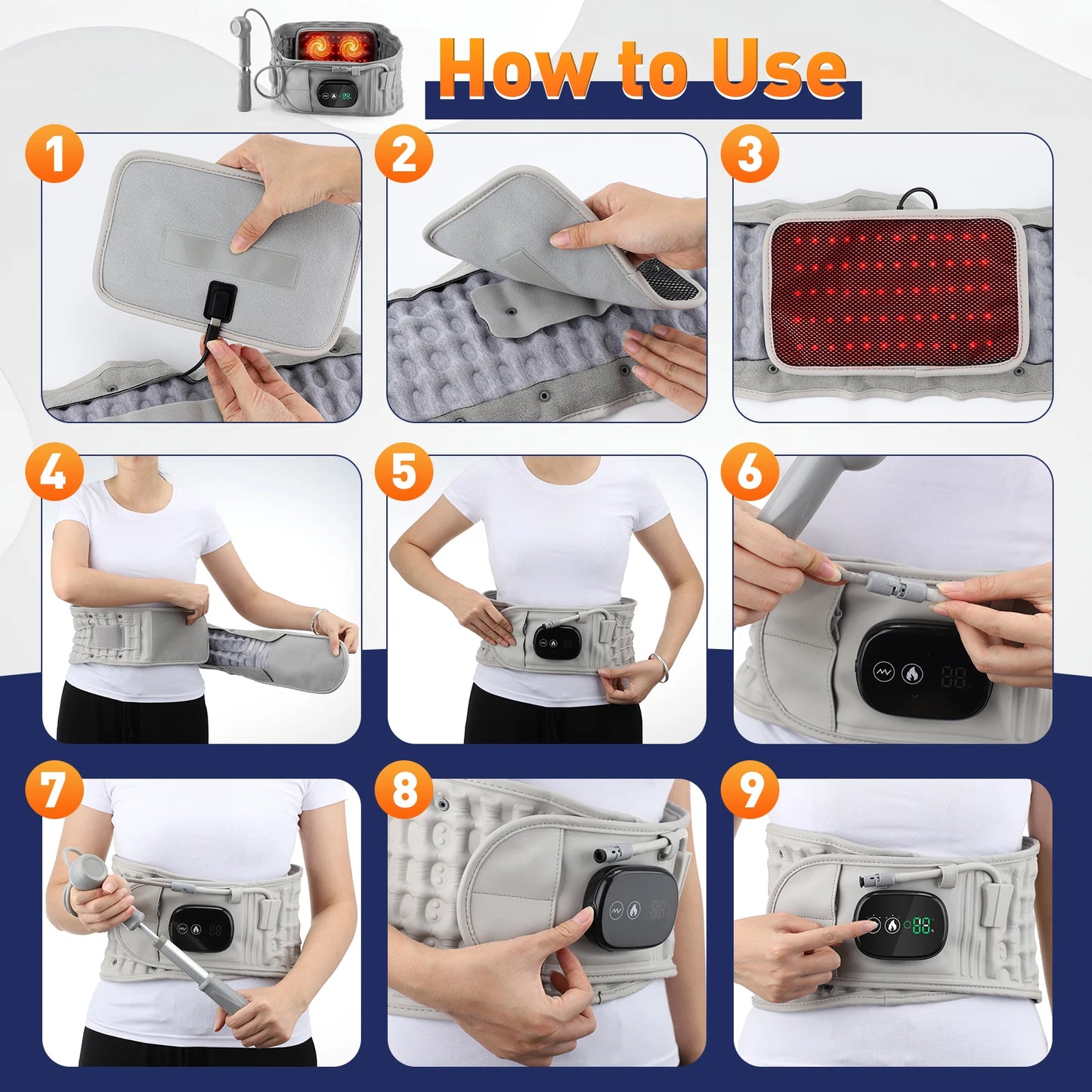 Wireless Electric Infrared Heating Belt Inflatable Waist Massager Vibration Air Decompression Lumbar Spine Support Back Brace