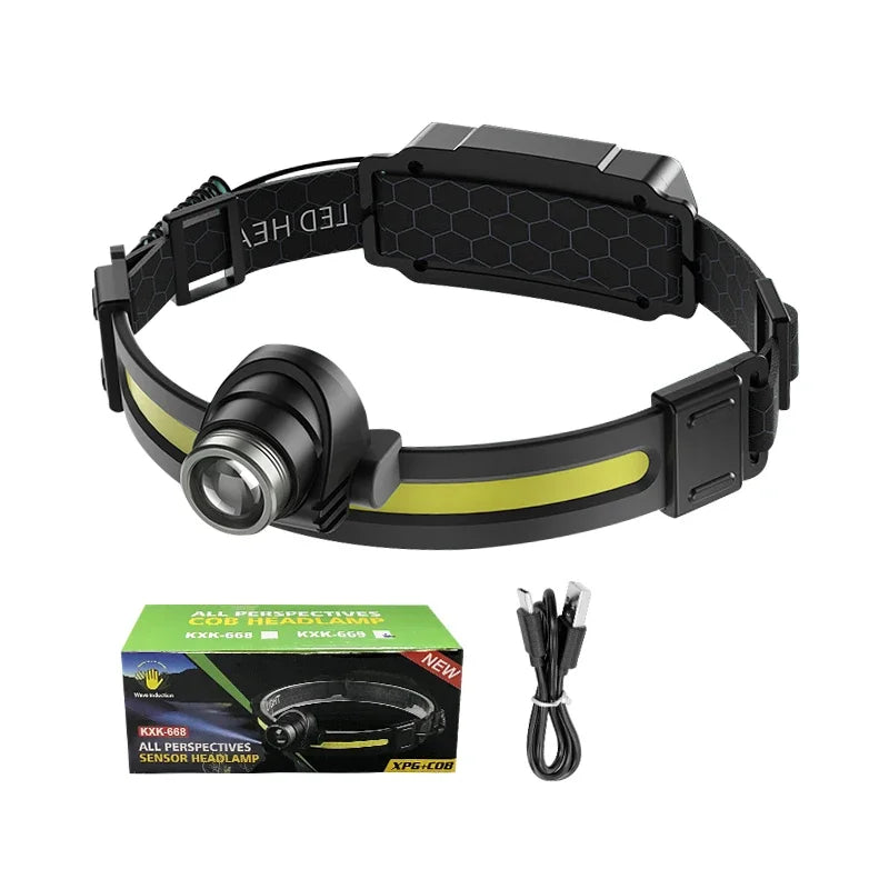 NEW Powerful LED Headlight 7 Modes Infrared Sensor XPE+COB Sensor Outdoor Camping Hunting Fishing, Cycling and Night Running