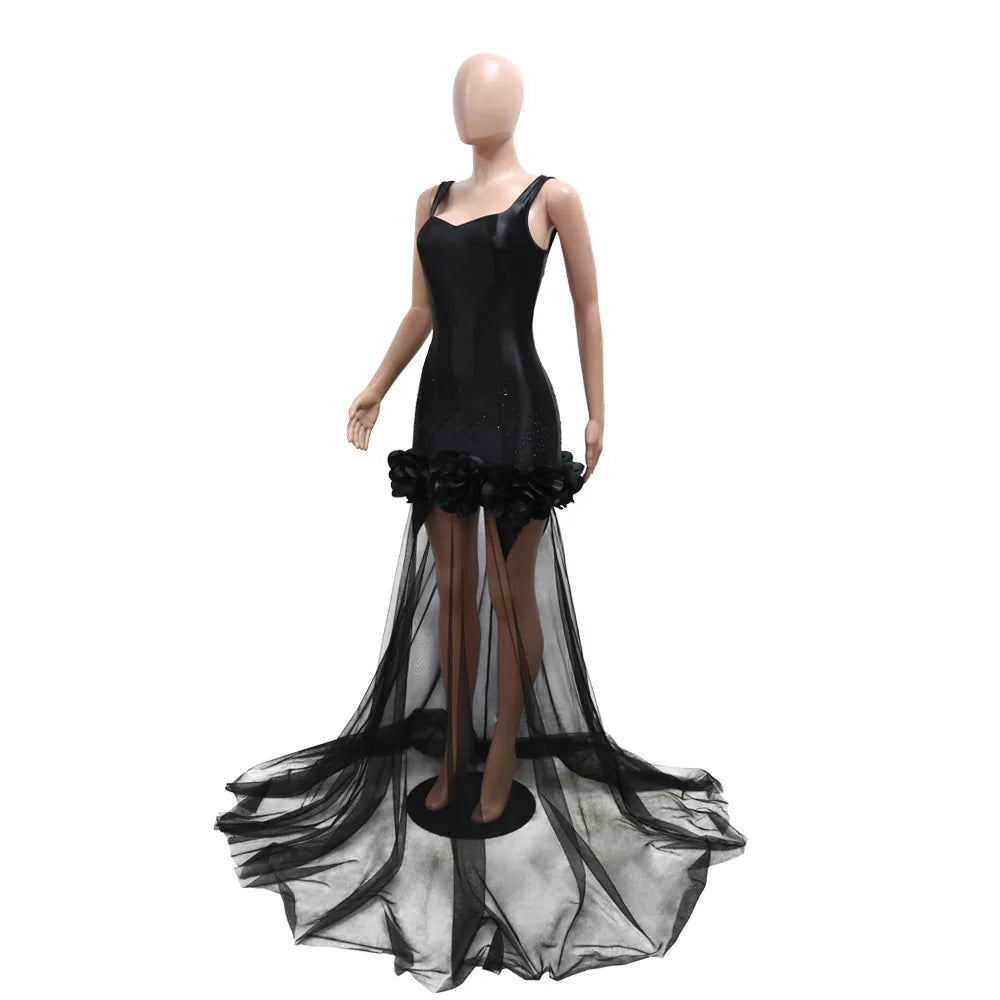 Low-Price Sales are Limited NEW Diamonds 3D Flower Mesh See Through Women Sleeveless Bodycon Long Dress Evening Wedding Birthday Party Business Dinner Prom Maxi Mermaid Dresses Ladies Luxury Fashion Clothing Supplies