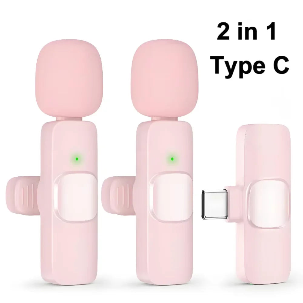 NEW Arrivals 2PCS Set Wireless Lavalier Microphone Portable Audio Video Recording Mini Microphone for iPhone Android PC Camera Live Streaming Gaming Phone Accessories