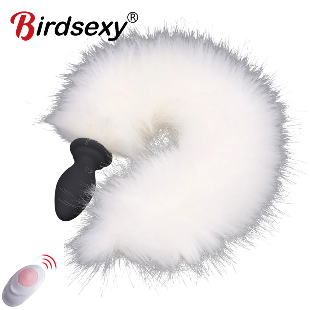 Anal Vibrator With Fox Tail Dildo Anal Plug Remote Control Anus Dilator For Women Adult Cosplay Accessories Vibrating Butt Plug