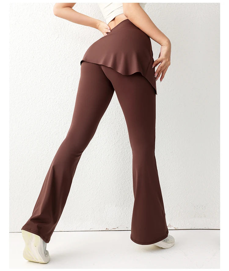 NEW Arrivals New Design 3 Colors Women's Gym Leggings Semi Skirted Waisted Fitness Flared Pants High Waisted Butt Covering Skirt Sports Sweatpants