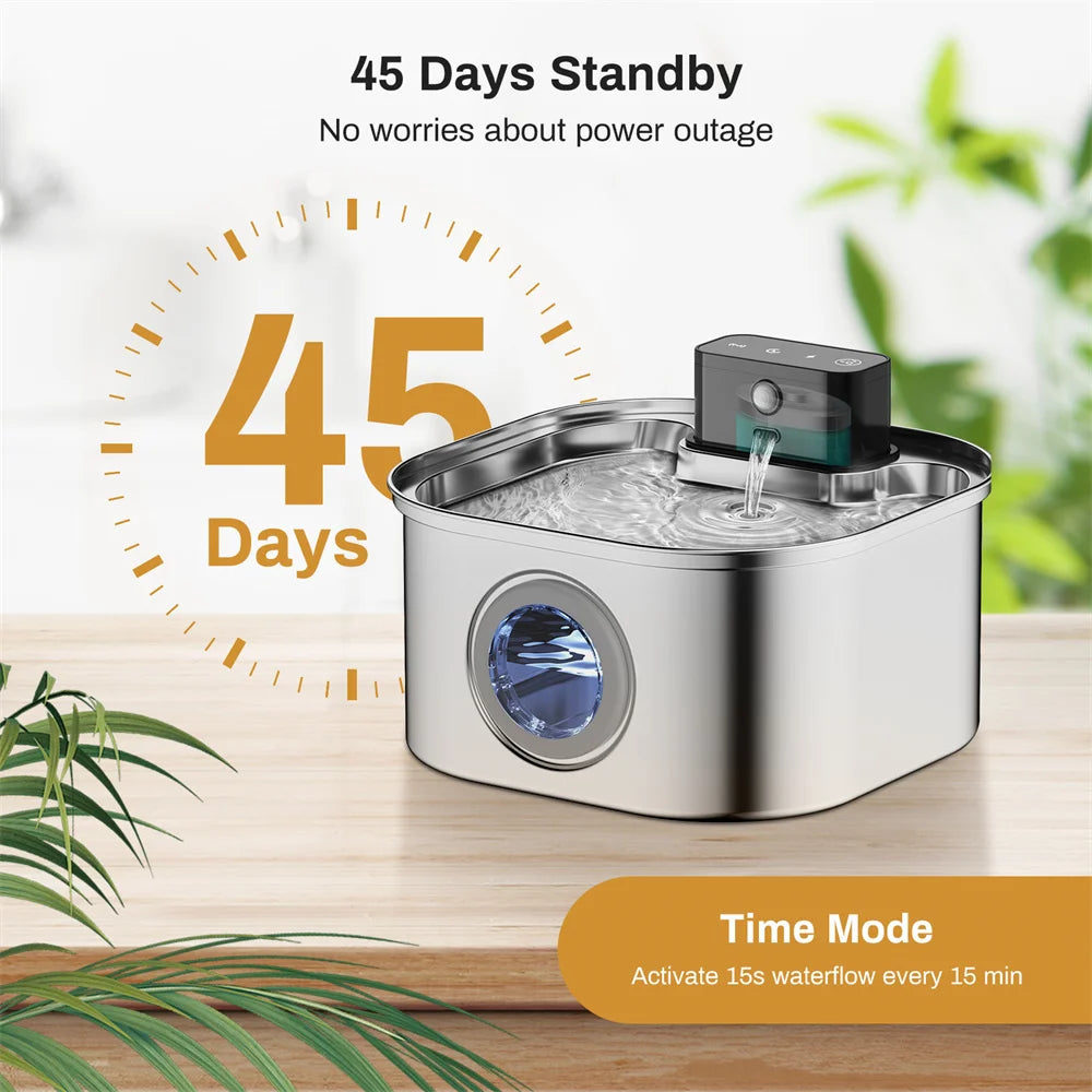 NEW Arrivals 3.2L Sensor Stainless Steel Wireless Charging Cat and Dog Water Fountain Rechargeable Automatic Induction 45 Days Standby Cycle Filter Pet Drinking Bowl