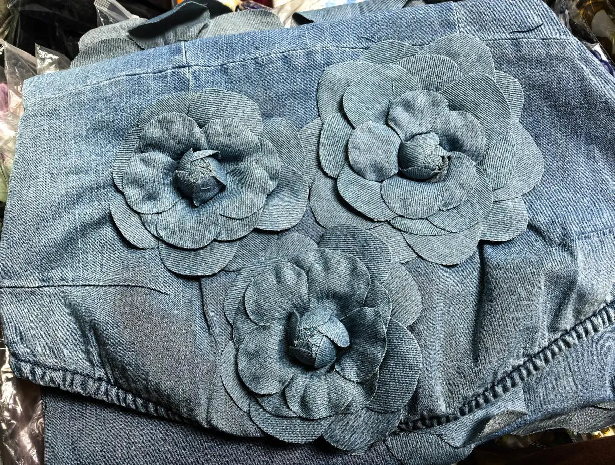 NEW Arrivals S-2XL UK Plus Size Elegant 3D Flower Rose Short Party Dresses Women Summer Holiday Sleeveless Strapless Corset Blue Denim Jeans Dress Mini Dress