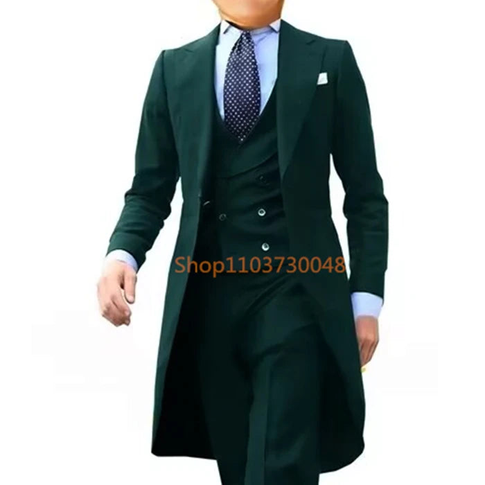Low-Price Sales are Limited NEW 3PCS Set 7 Colors S-6XL PLUS SIZE Gentleman Luxury Wedding Evening Party Men Long Tail Coat Formal Groom Tuxedos Prom Male Suits Fashion Clothing Set Jacket Pants Vest