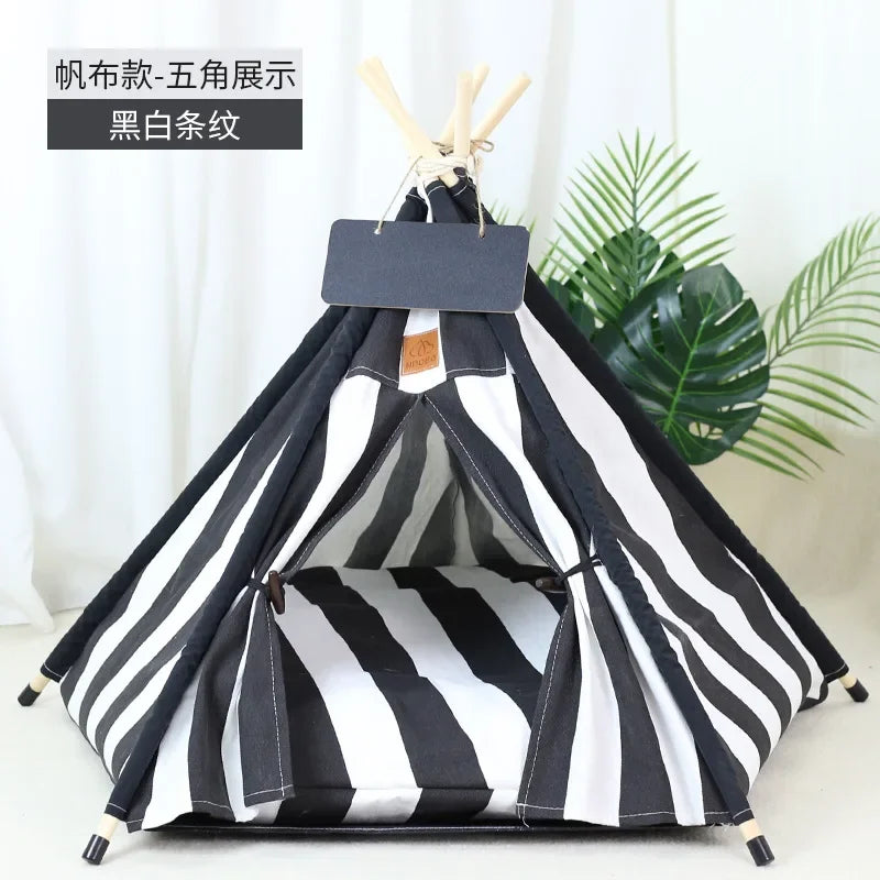 NEW Arrivals 14 Patterns Cats Dogs Korean Tent House with Double-Sided Thick Cushion for Puppy Pets Up to 33Lbs, Portable Cat Tent with Non-Slip Feet and Blackboard, Washable Pets Furniture Supplies
