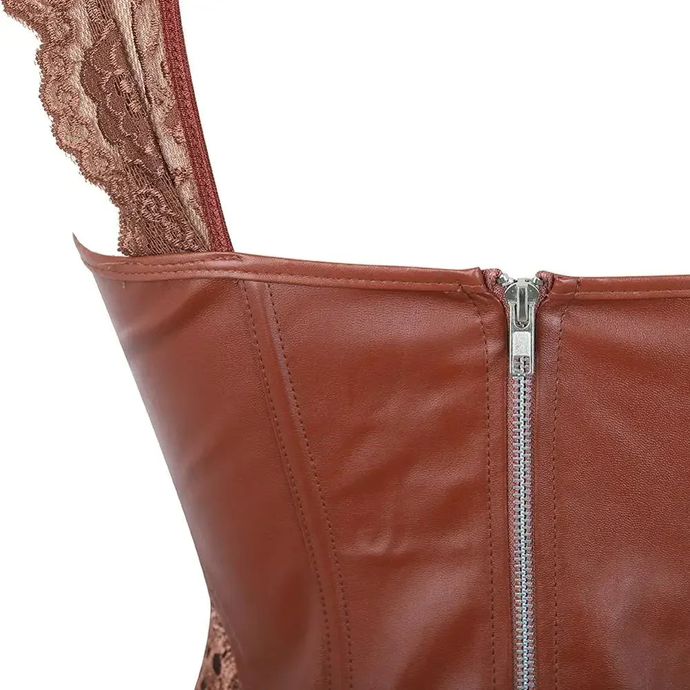 NEW S-7XL Plus Size Woman Corset Dress Gothic Leather Corsets Lace Strap Bustier Zip Bustier Steampunk Outfits Party Costumes