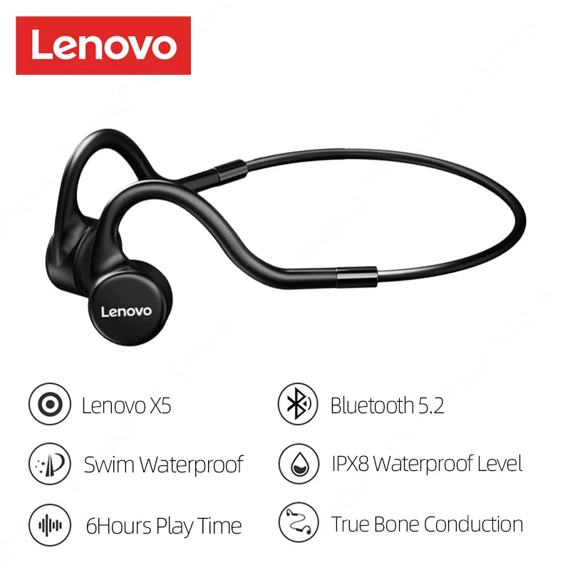 NEW Original Lenovo Bone Conduction Swimming Cycling Running Earphones X3 Pro Bluetooth HiFi Ear-Hook Wireless Waterproof Headset Headphones Earbuds with Microphone Outdoor Sports Supplies