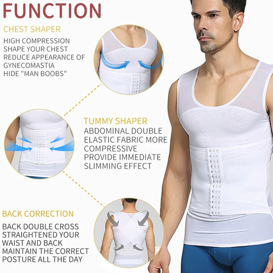 NEW Arrivals Men's Slimming Shaper Posture Vest Abdomen Reducing Gynecomastia Compression Body Modeling Shapewear Chest Tummy Shirt Corset
