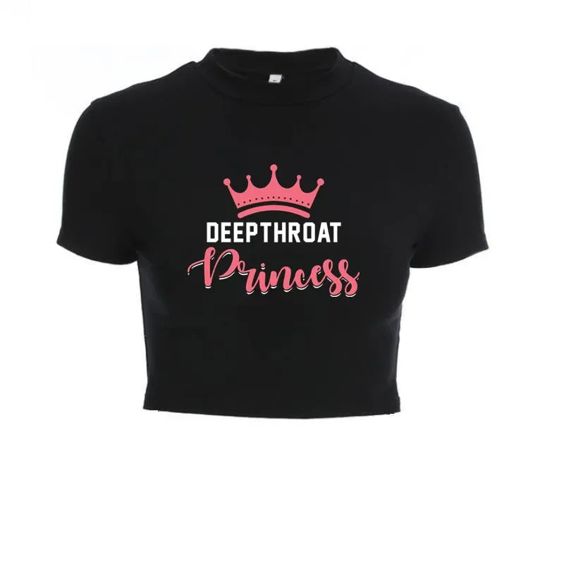 NEW Arrivals M-2XL UK Size 6 Patterns Women Fashion Girls Sexy T-Shirt Casual Short Sleeve Female Shirt Harajuku *DEEP THROAT* Women Crop Top Black Short Crop Bandage Tee Tops